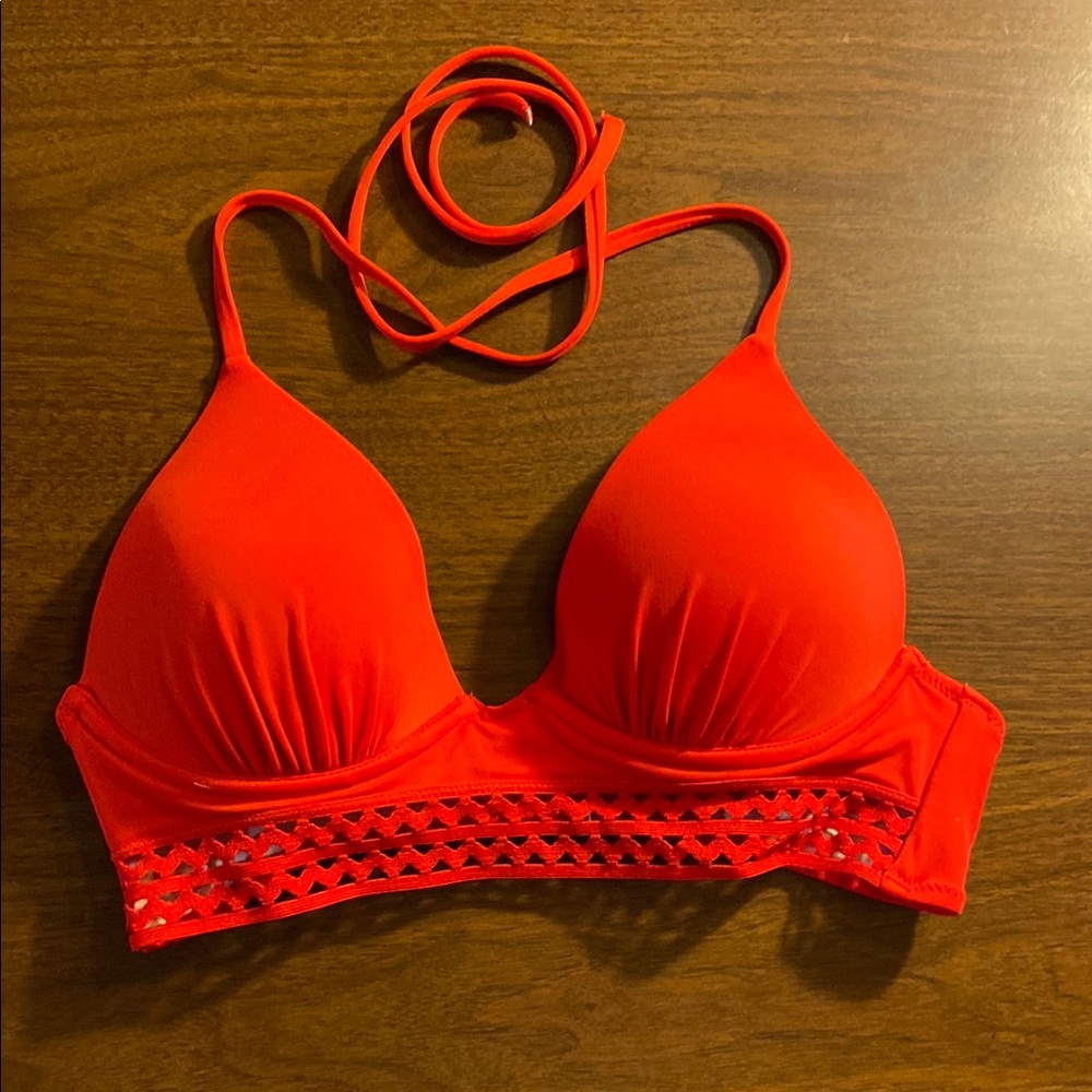 Shade & Shore Red Bikini Top with Crochet Detail